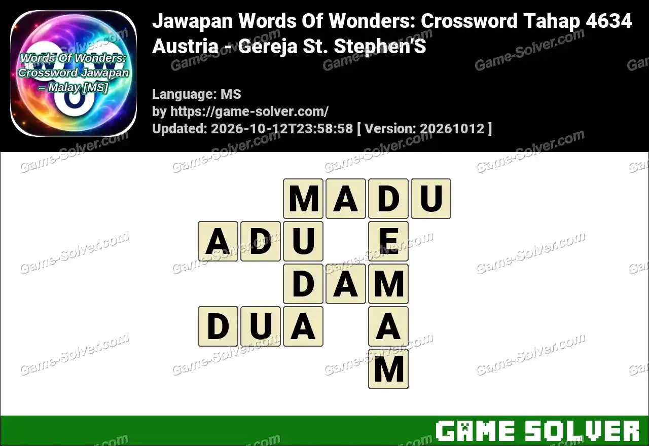 Jawapan Words Of Wonders: Crossword Tahap 4634 – Austria – Gereja St. Stephen’S
